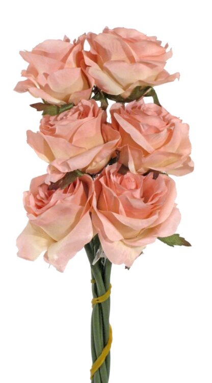 #43763-PK - 14" - 16" Bouquet Style Open Rose x 6 - Pink