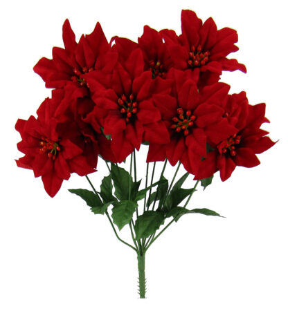 #49276-RD - 18" Water Resistant Velvet Poinsettia x 12 - {Red}