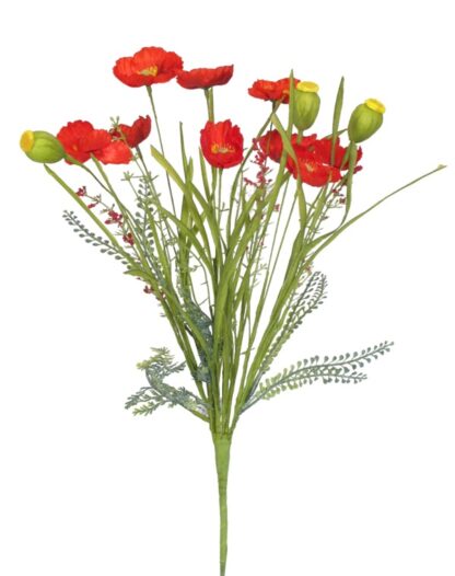 6445RD 17in Mixed Poppy Bundle with Pods - Red -Webb's Stock #14720