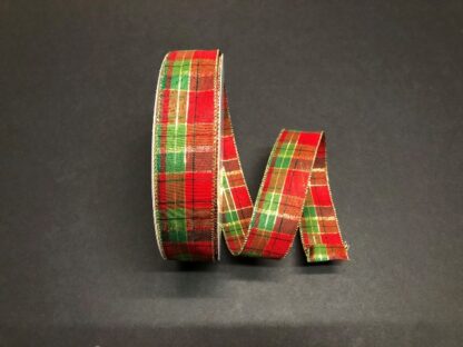 #CH0709-127 - #9 Varied Plaid Ribbon - Red/Green - 50 yards