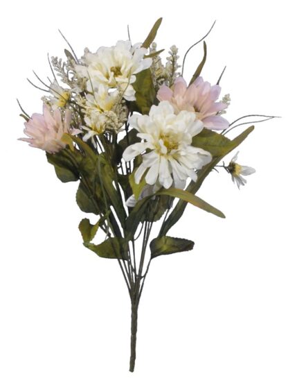 #SBF1020 - 18" Mixed Daisy/Heather Bush x 10 - Cream/Pink