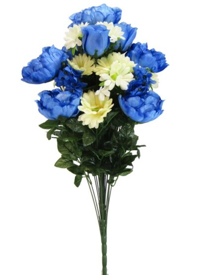 #12376BC-26"Peony/Gerbera/Rose Bud X 24 - Blue/Cream