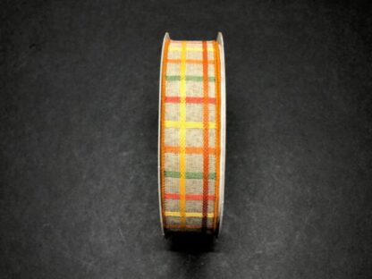 #9 Moss Woven Trellis Wired Ribbon - Orange/Yellow