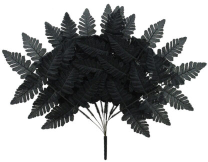 #55661-BK -Silk Leather Leaf Fern Bush {Black} x12