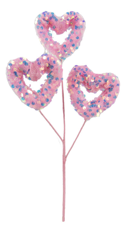 #40271-PK -Open Heart x3 {Pink, Sequined} 15.5" Pick