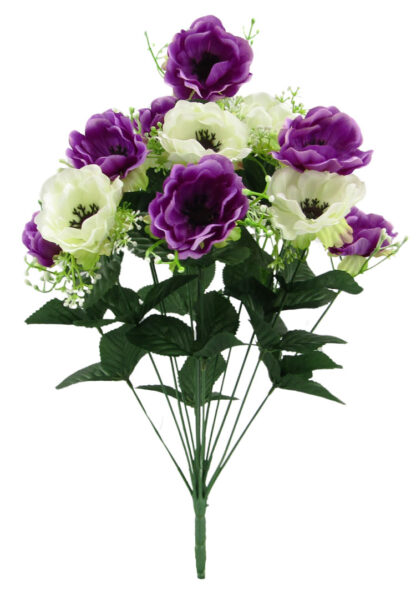 #12711WPP - 17" Mixed Anemone/Filler Bush x14 {White & Purple}